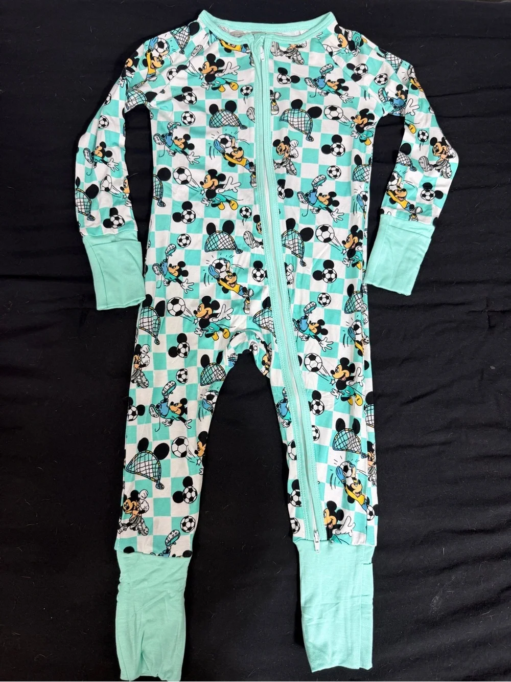 Disney Mint Green Mickey Mouse Soccer One-Piece Bamboo Pajama